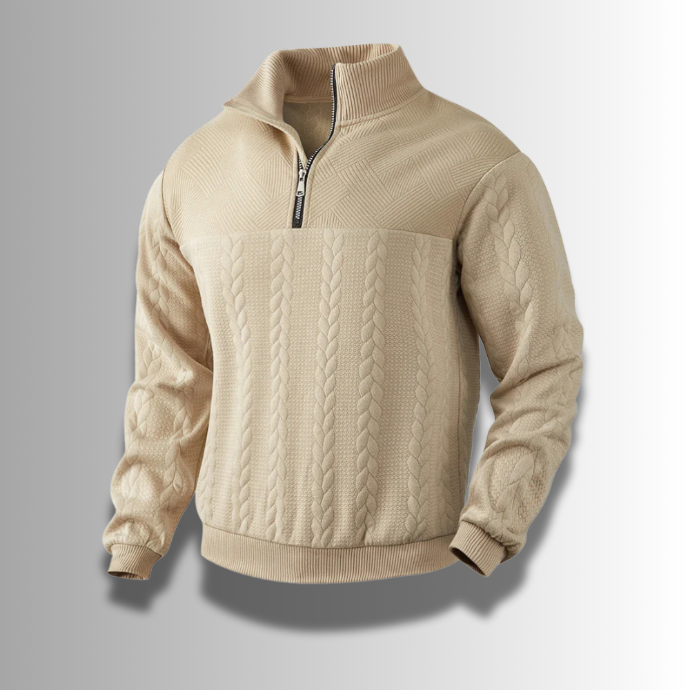 Ethan | Classic Cable Knit Quarter-Zip Sweater - Valereo