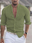 Ethan | Refined Linen Band-Collar Shirt - Valereo
