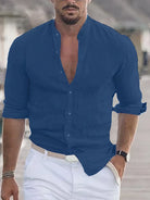 Ethan | Refined Linen Band-Collar Shirt - Valereo
