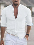 Ethan | Refined Linen Band-Collar Shirt - Valereo