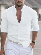 Ethan | Refined Linen Band-Collar Shirt - Valereo