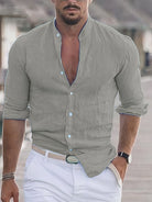 Ethan | Refined Linen Band-Collar Shirt - Valereo