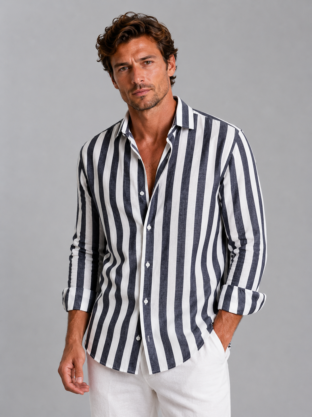 Jack | Stylish Striped Linen Shirt - Valereo