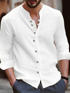 James | Relaxed Band Collar Cotton Shirt - Valereo