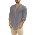 James | Relaxed Linen Band-Collar Shirt - Valereo