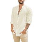 James | Relaxed Linen Band-Collar Shirt - Valereo