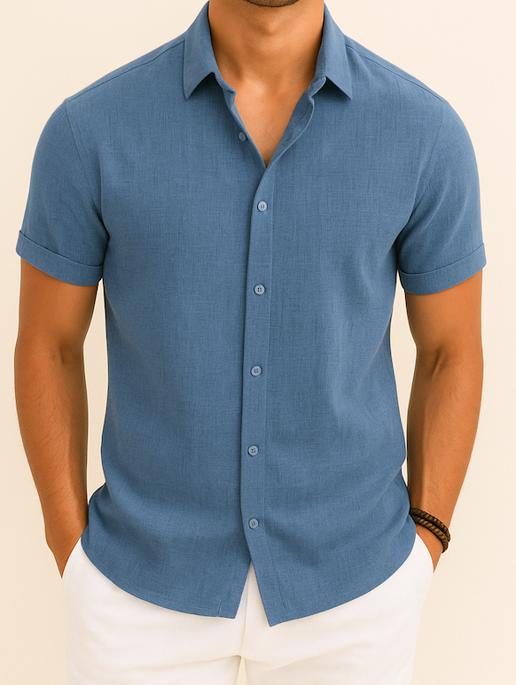 James | Relaxed Linen Short-Sleeve Shirt - Valereo