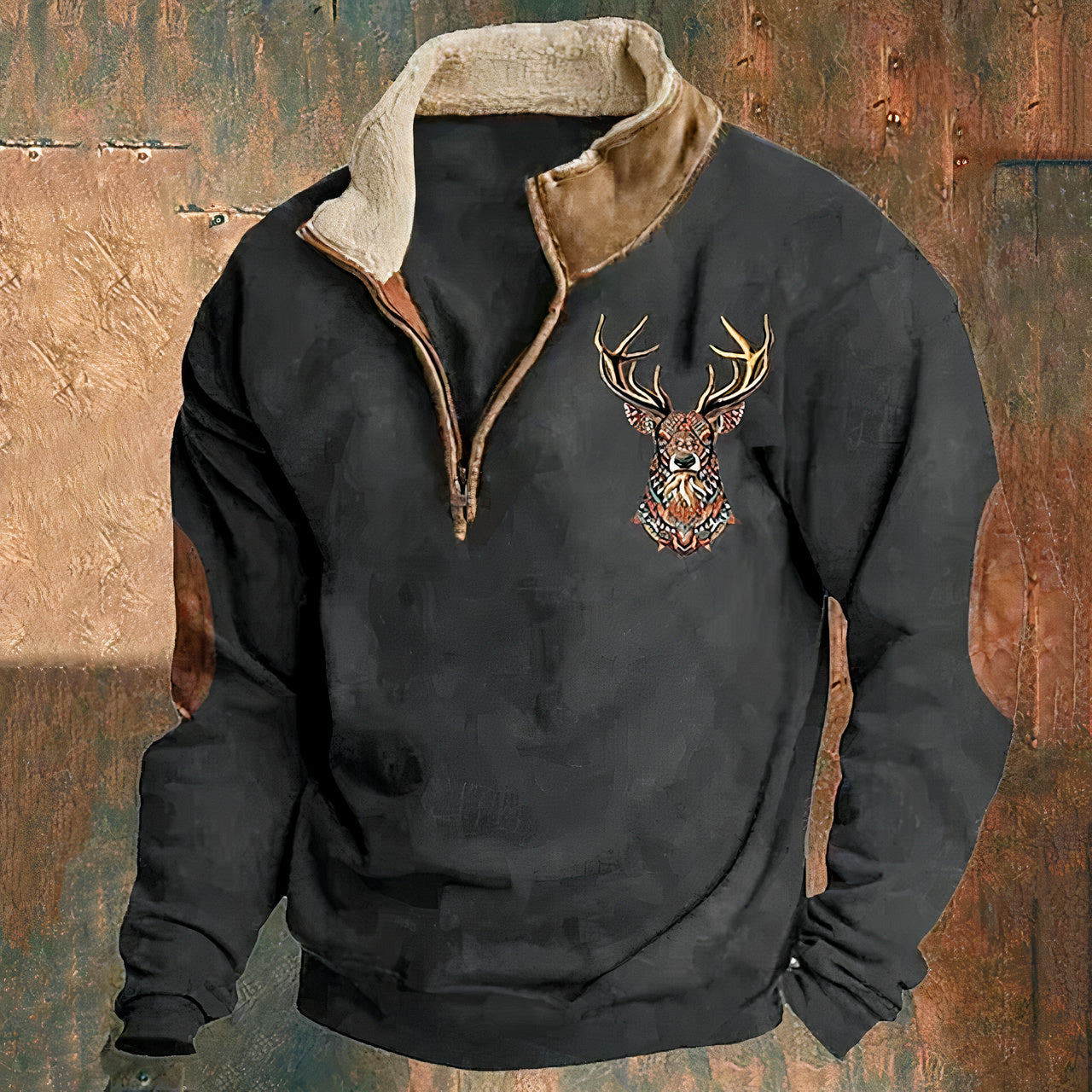 Jason | Casual Deer Print Quarter-Zip Sweater - Valereo
