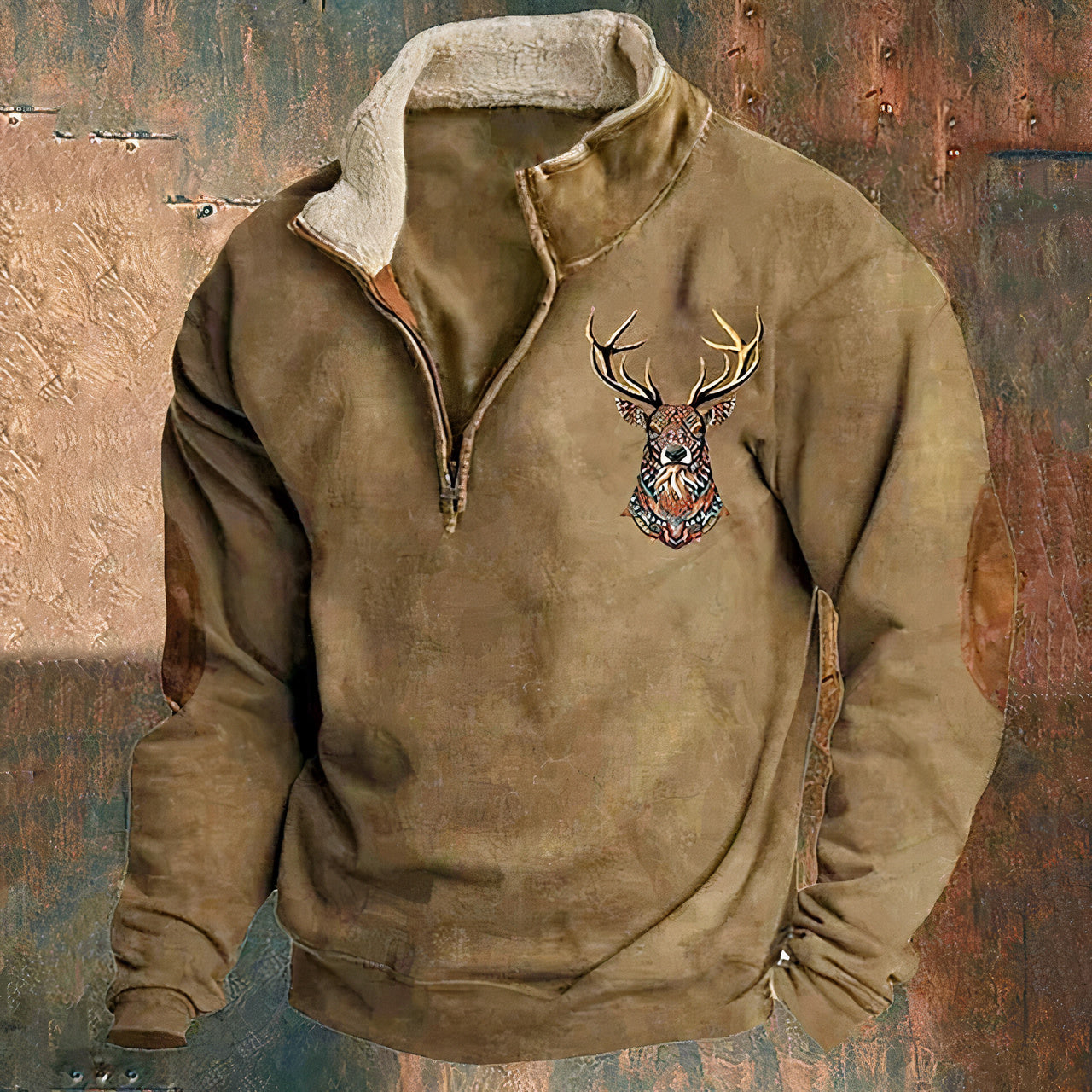 Jason | Casual Deer Print Quarter-Zip Sweater - Valereo