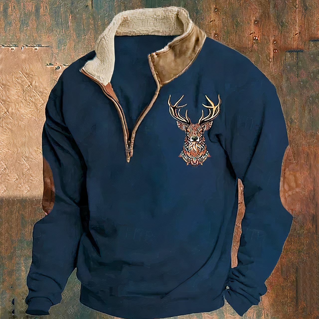 Jason | Casual Deer Print Quarter-Zip Sweater - Valereo