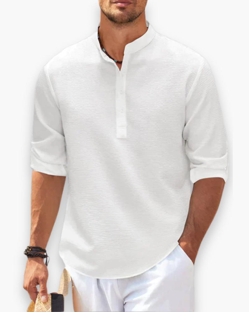 Lucas | Relaxed Band Collar Henley Shirt - Valereo