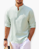 Lucas | Relaxed Band Collar Henley Shirt - Valereo