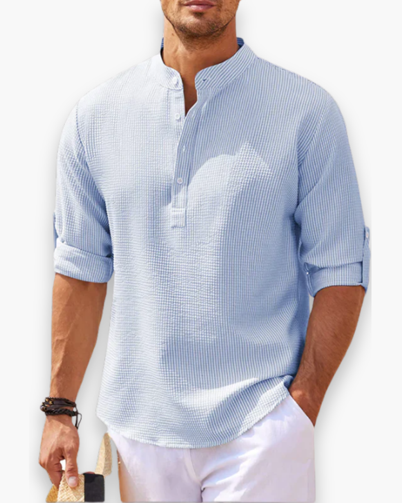 Lucas | Relaxed Band Collar Henley Shirt - Valereo