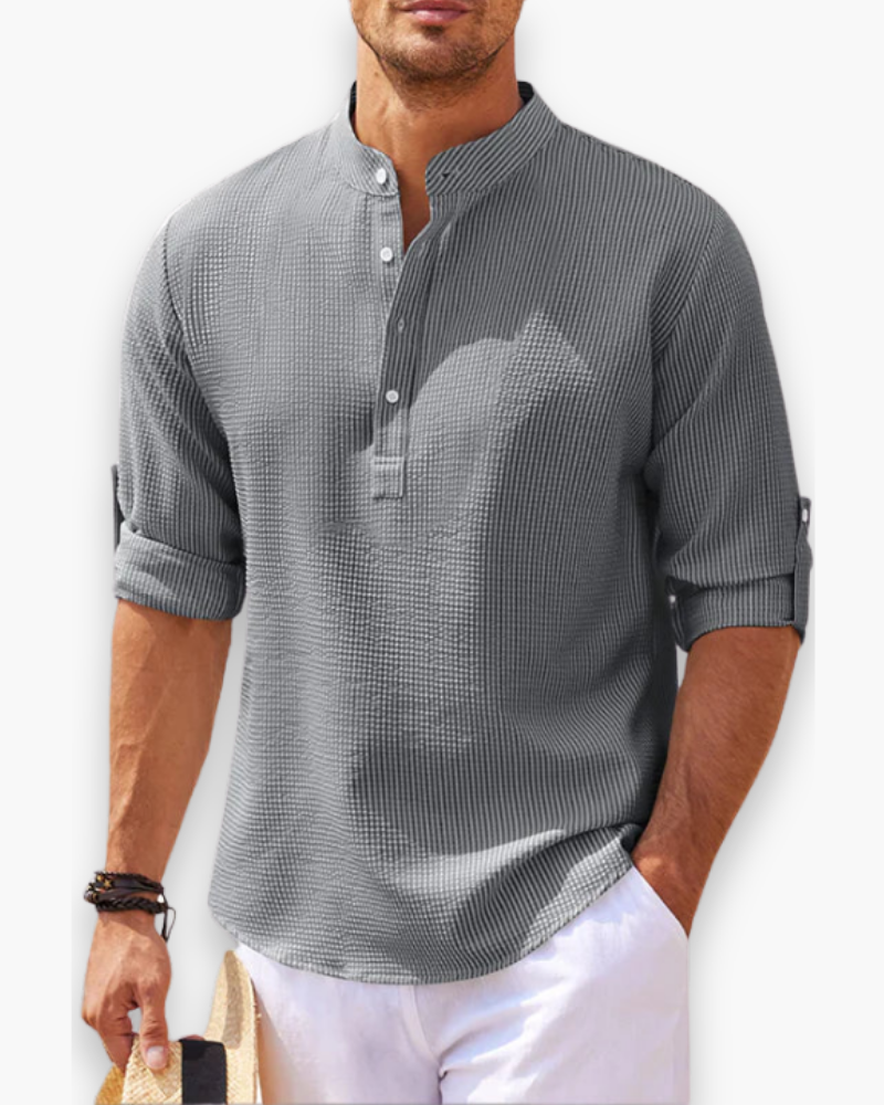 Lucas | Relaxed Band Collar Henley Shirt - Valereo