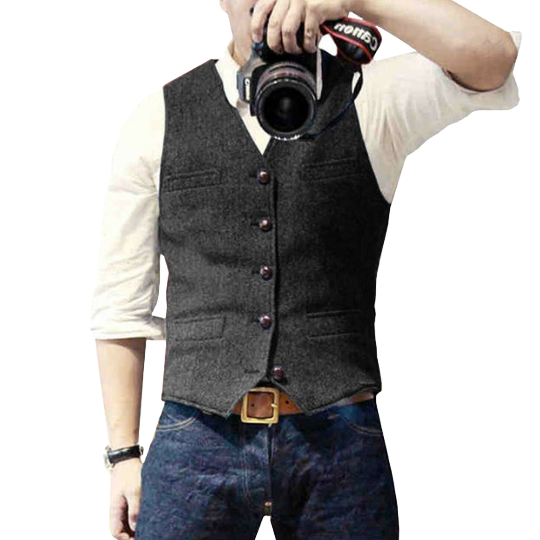 Marcus | Refined Tweed Button Vest - Valereo