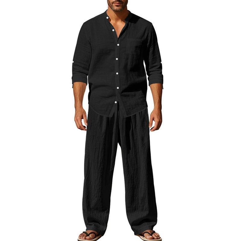 Mason | Breathable Linen Band-Collar Shirt - Valereo