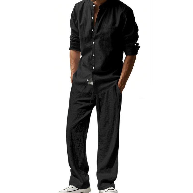 Mason | Breathable Linen Band-Collar Shirt - Valereo