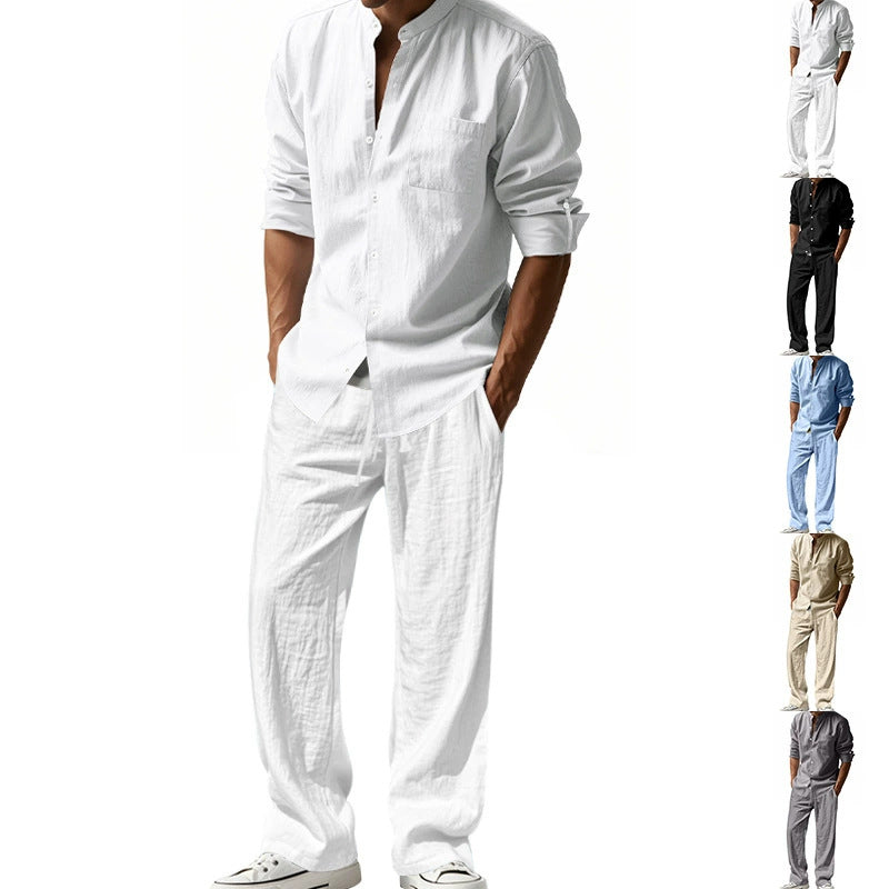 Mason | Breathable Linen Band-Collar Shirt - Valereo