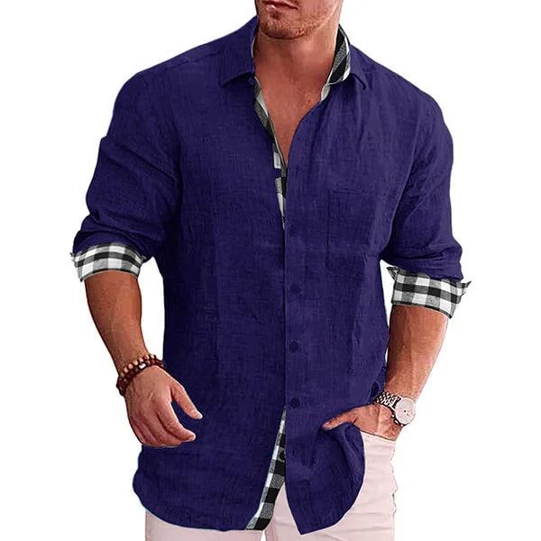 Mason | Stylish Linen Contrast-Trim Shirt - Valereo