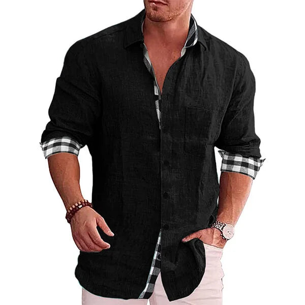 Mason | Stylish Linen Contrast-Trim Shirt - Valereo
