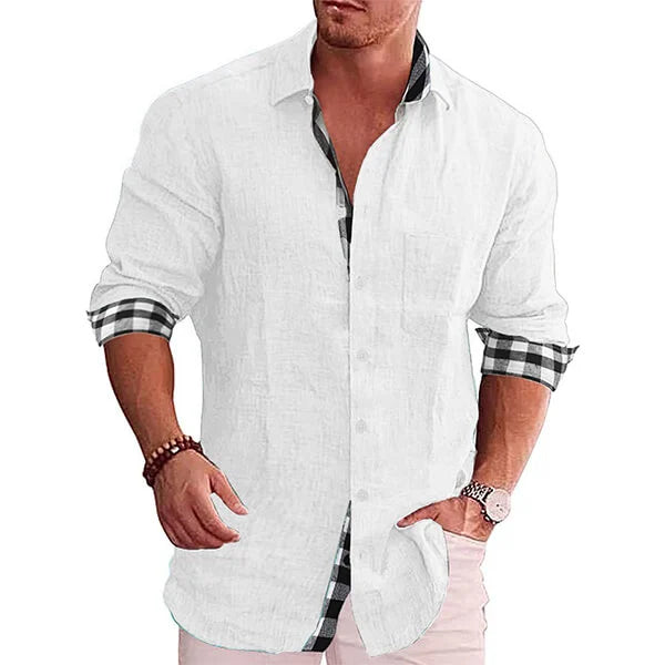 Mason | Stylish Linen Contrast-Trim Shirt - Valereo