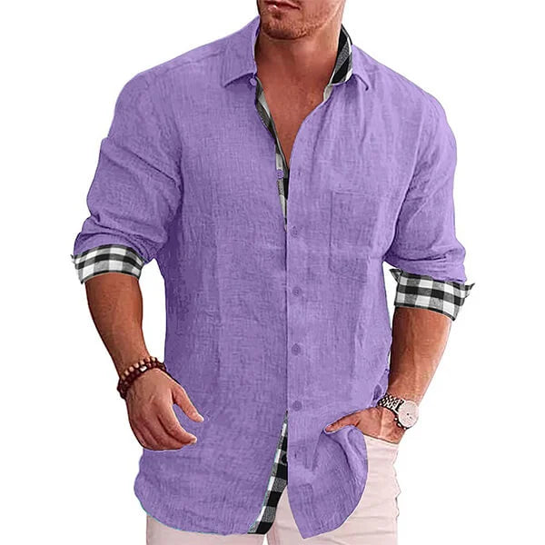 Mason | Stylish Linen Contrast-Trim Shirt - Valereo