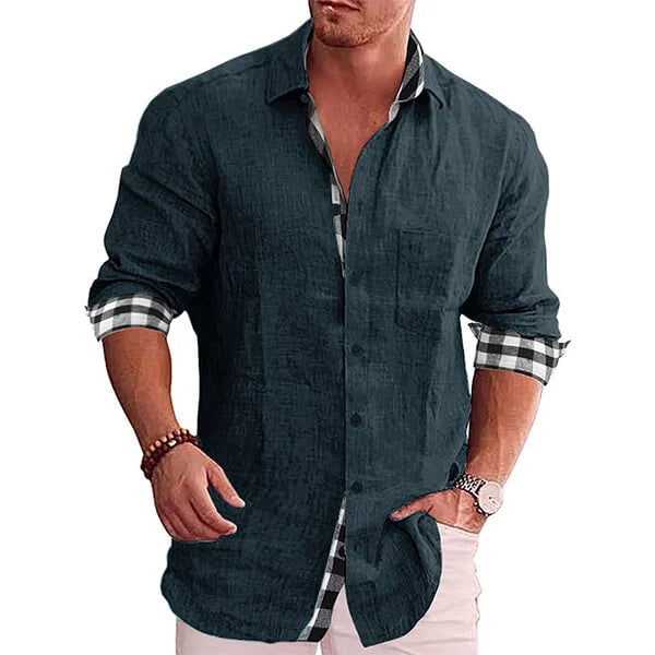 Mason | Stylish Linen Contrast-Trim Shirt - Valereo