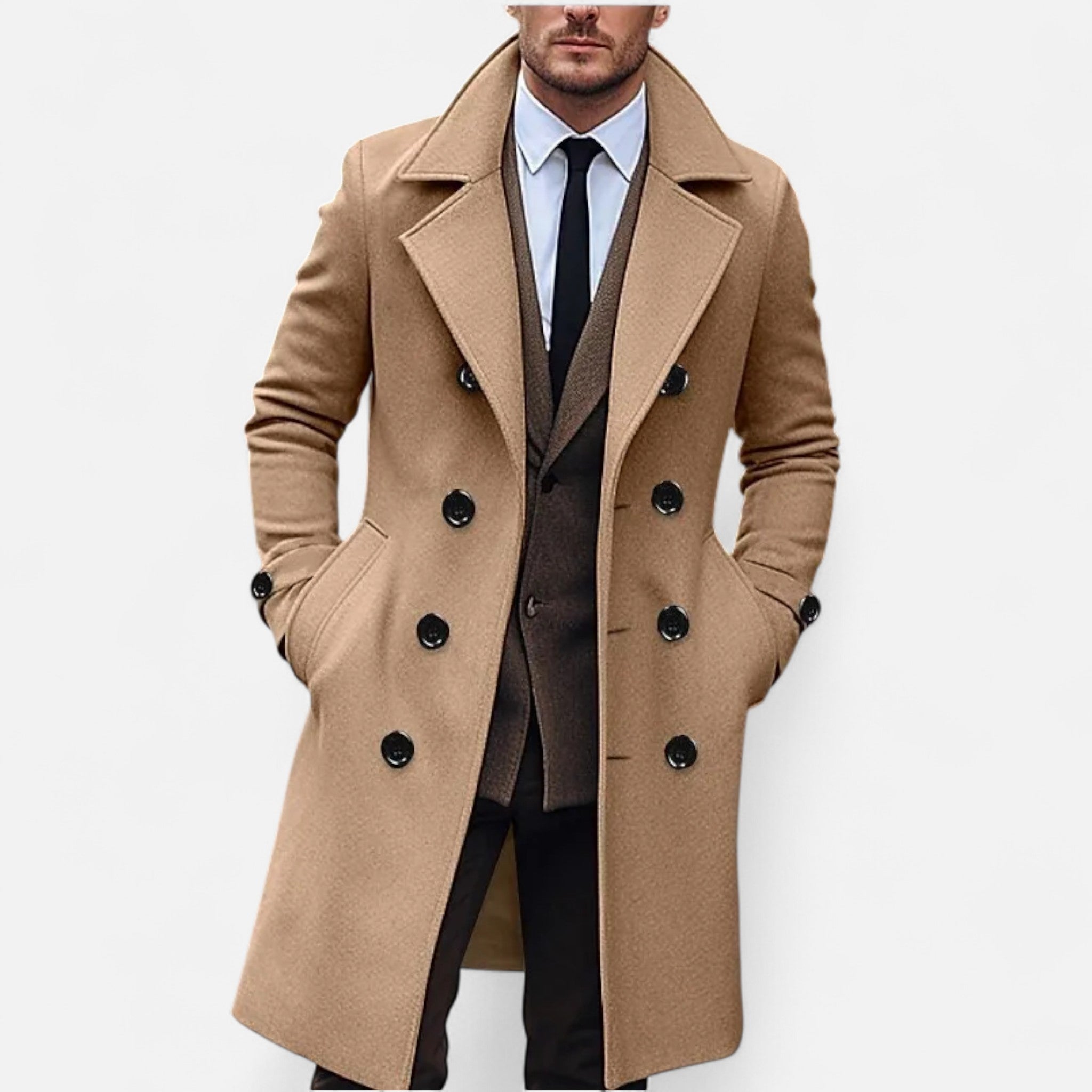 Matthew | Elegant Double-Breasted Wool Trench Coat - Valereo