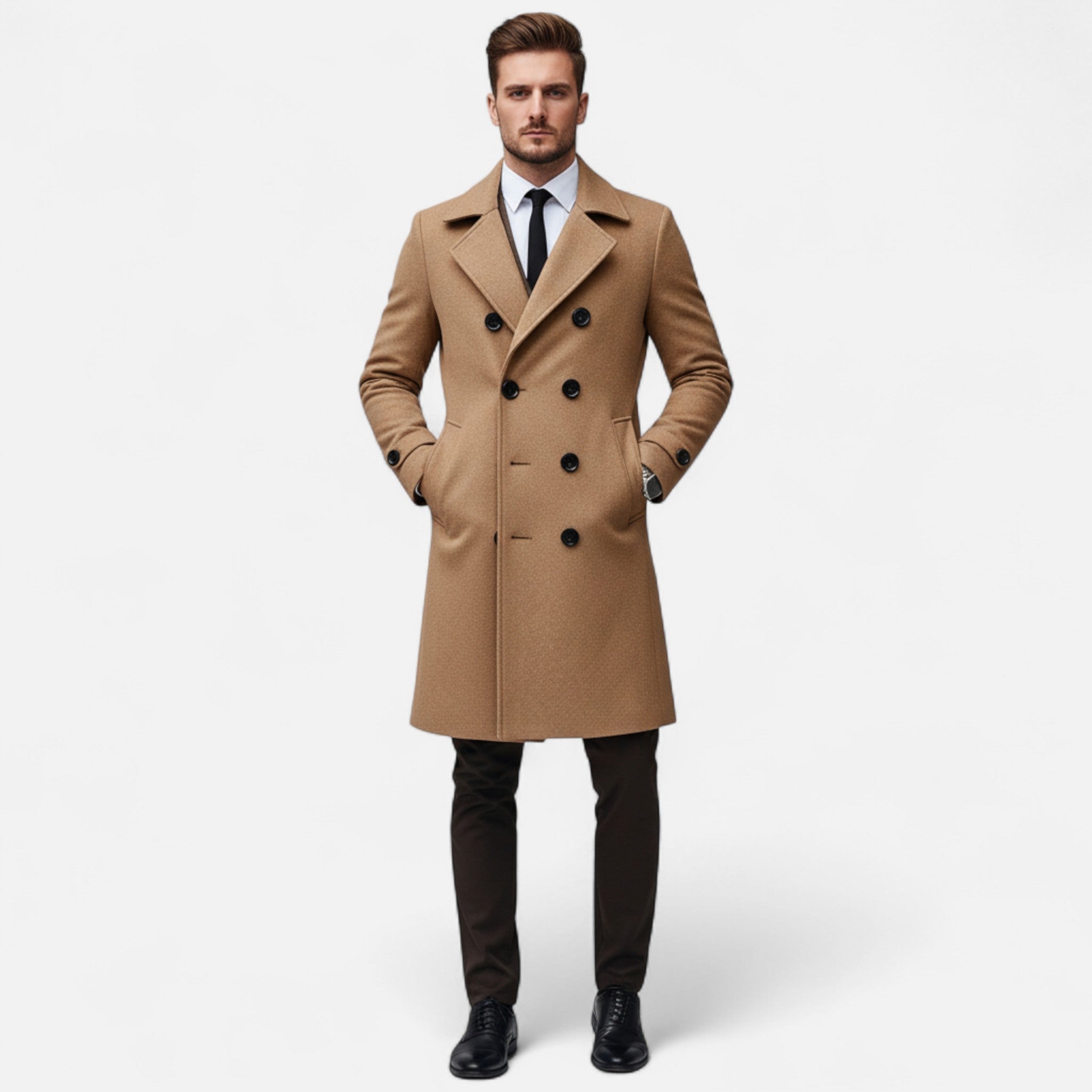 Matthew | Elegant Double-Breasted Wool Trench Coat - Valereo