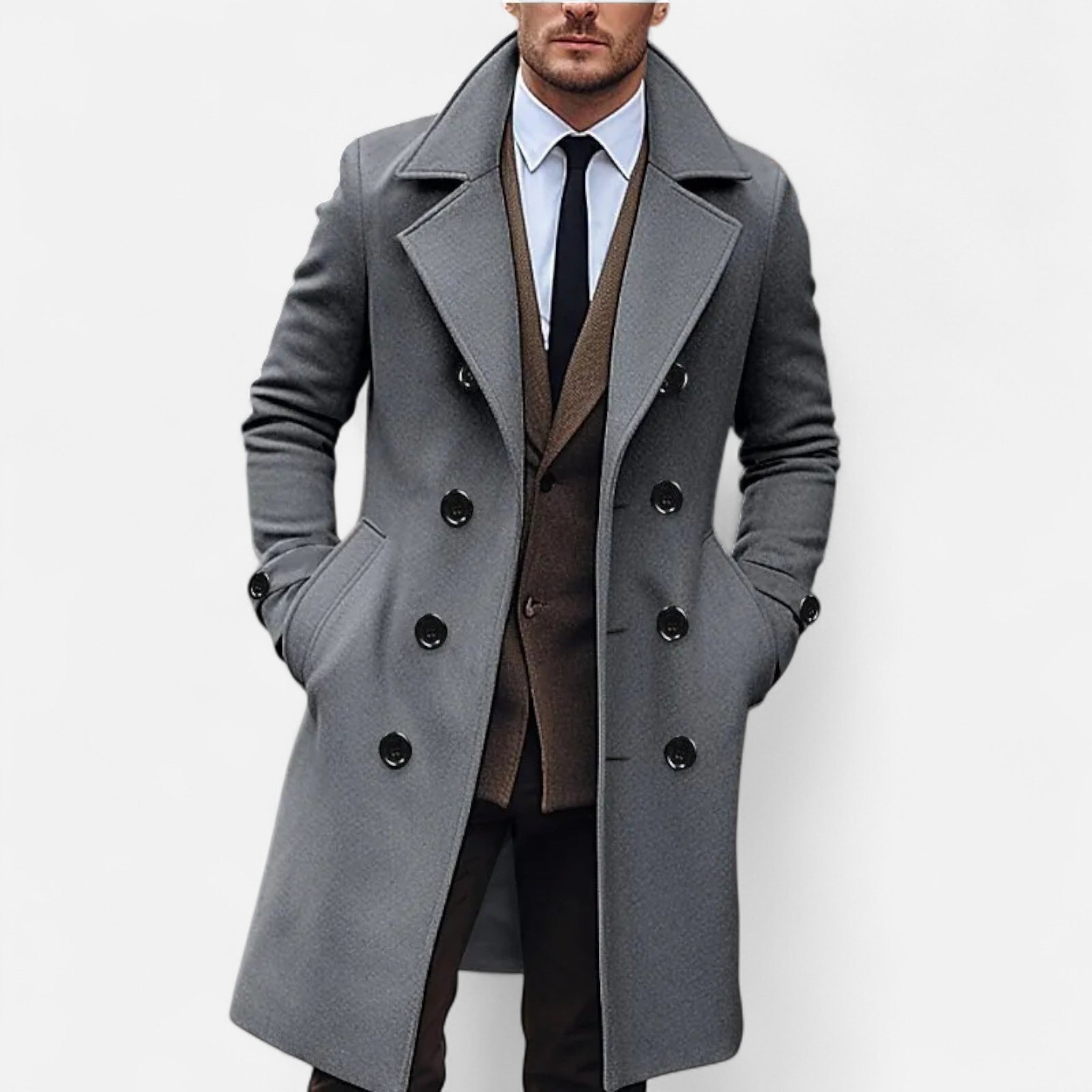 Matthew | Elegant Double-Breasted Wool Trench Coat - Valereo