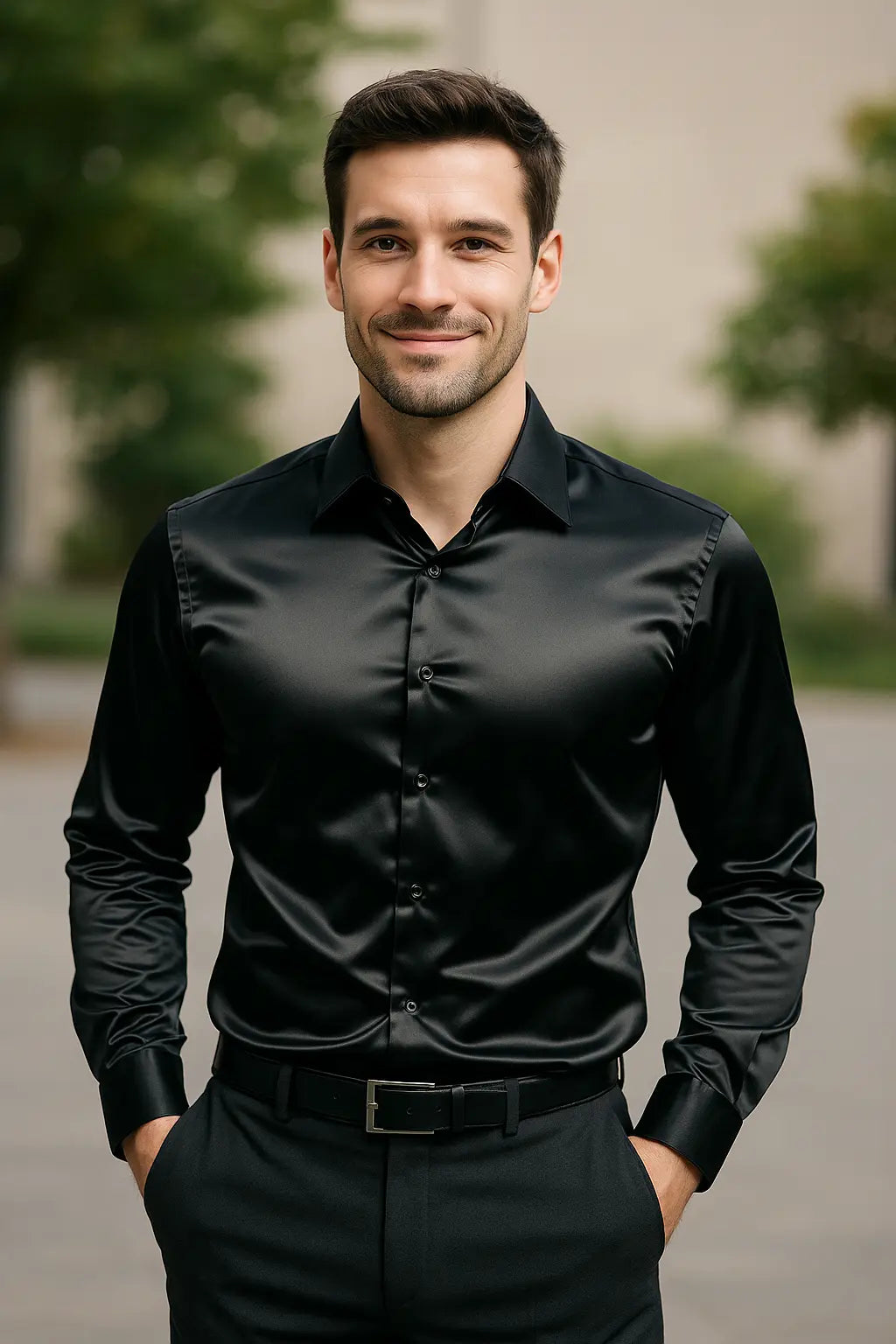 Matthew | Luxury Satin Slim-Fit Shirt - Valereo