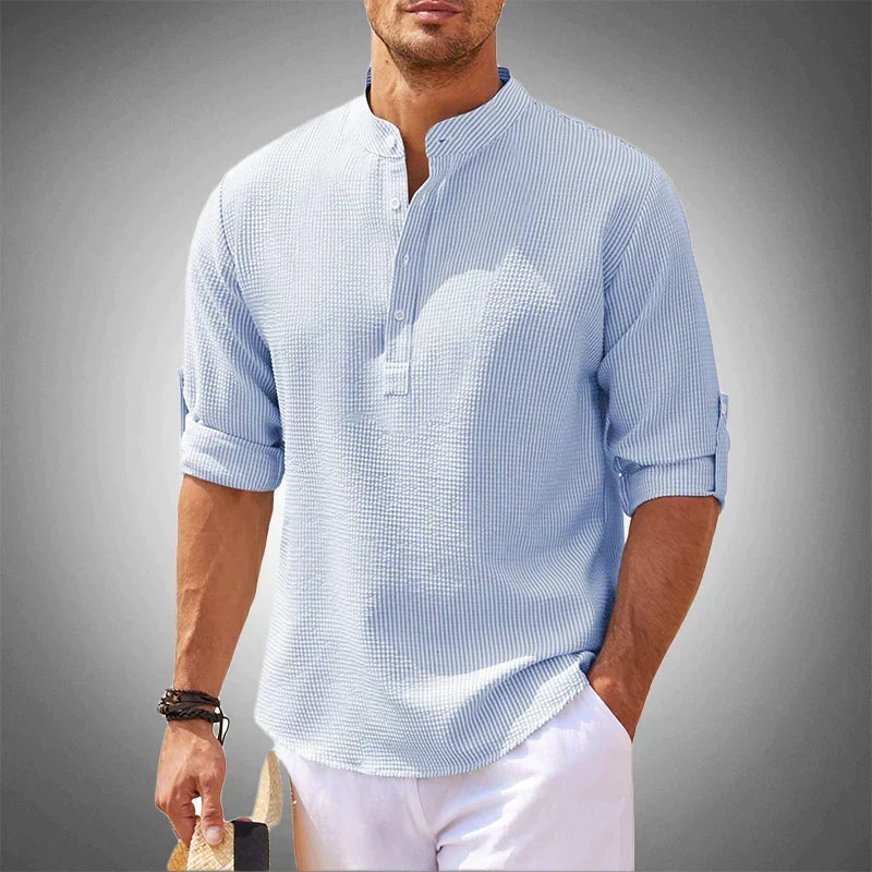 Michael | Relaxed Band Collar Henley Shirt - Valereo