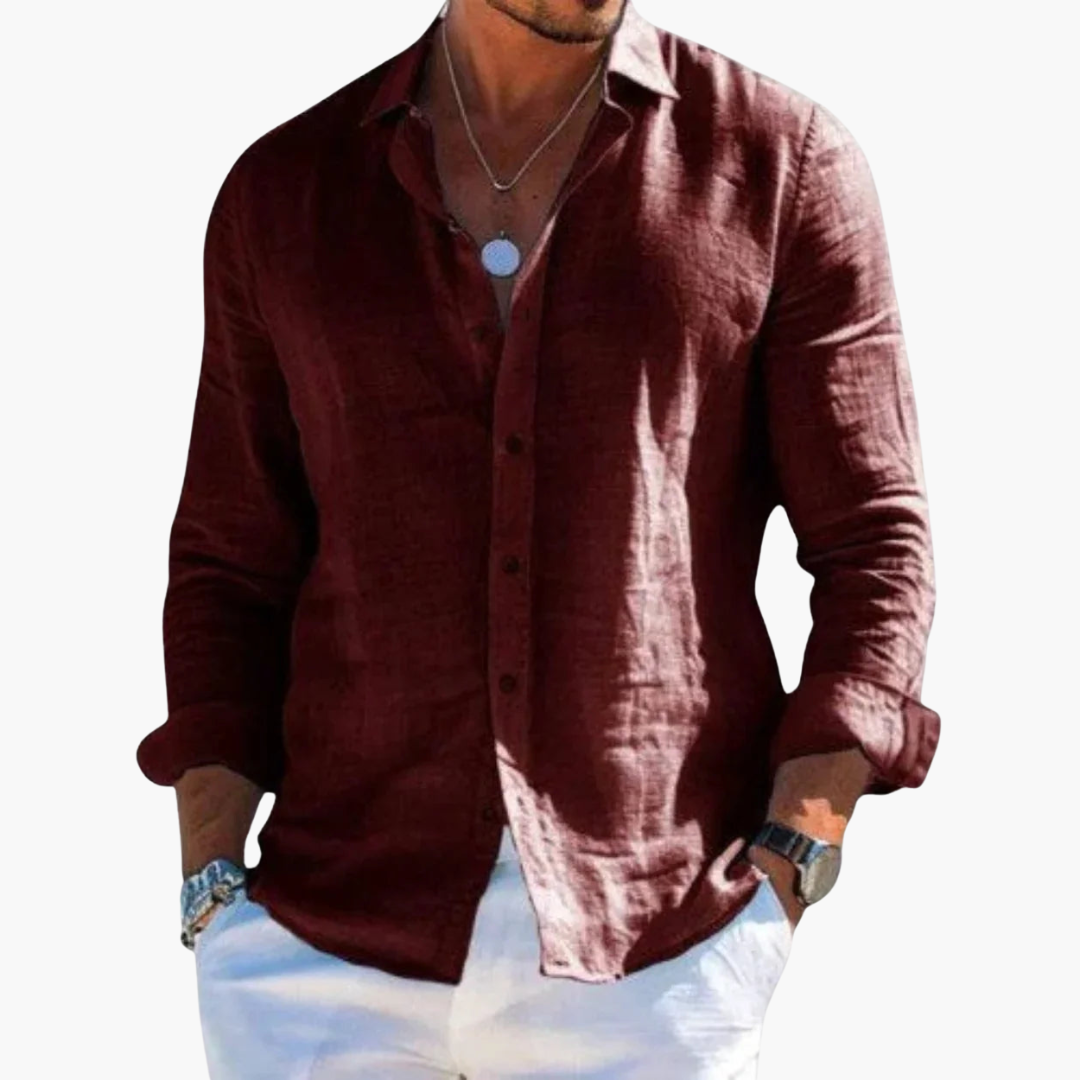 Nathan | Modern Linen Button-Up Shirt - Valereo
