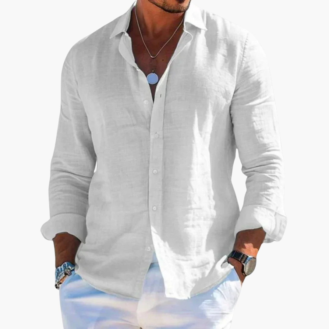 Nathan | Modern Linen Button-Up Shirt - Valereo