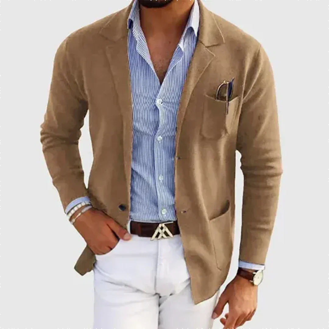 Nathan | Refined Notched Lapel Knit Cardigan - Valereo