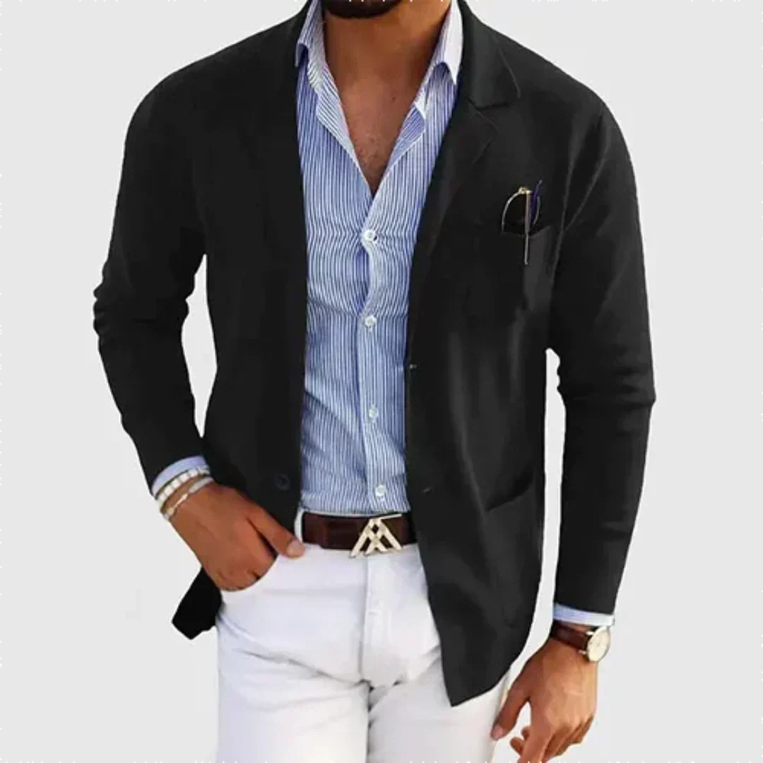 Nathan | Refined Notched Lapel Knit Cardigan - Valereo