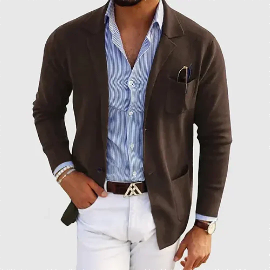 Nathan | Refined Notched Lapel Knit Cardigan - Valereo