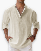 Nathan | Relaxed Linen Band Collar Shirt - Valereo