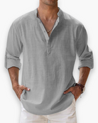 Nathan | Relaxed Linen Band Collar Shirt - Valereo