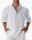 Nathan | Relaxed Linen Band Collar Shirt - Valereo