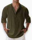 Nathan | Relaxed Linen Band Collar Shirt - Valereo