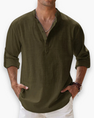 Nathan | Relaxed Linen Band Collar Shirt - Valereo