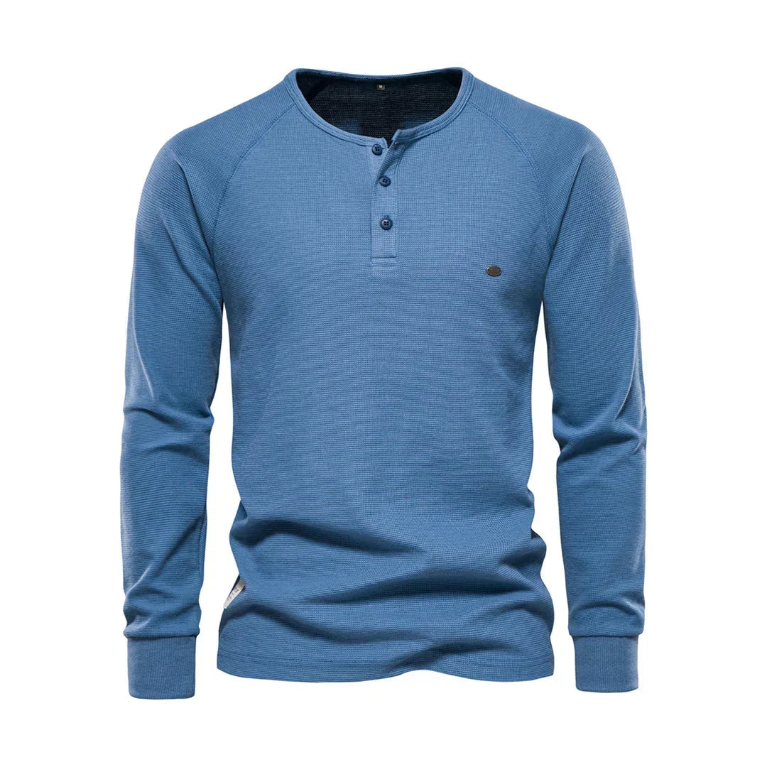 Oliver | Casual Waffle-Knit Henley Tee - Valereo