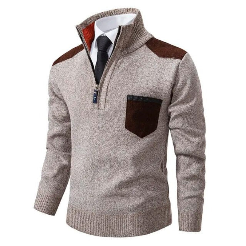 Ryan | Refined Quarter-Zip Suede-Patch Sweater - Valereo