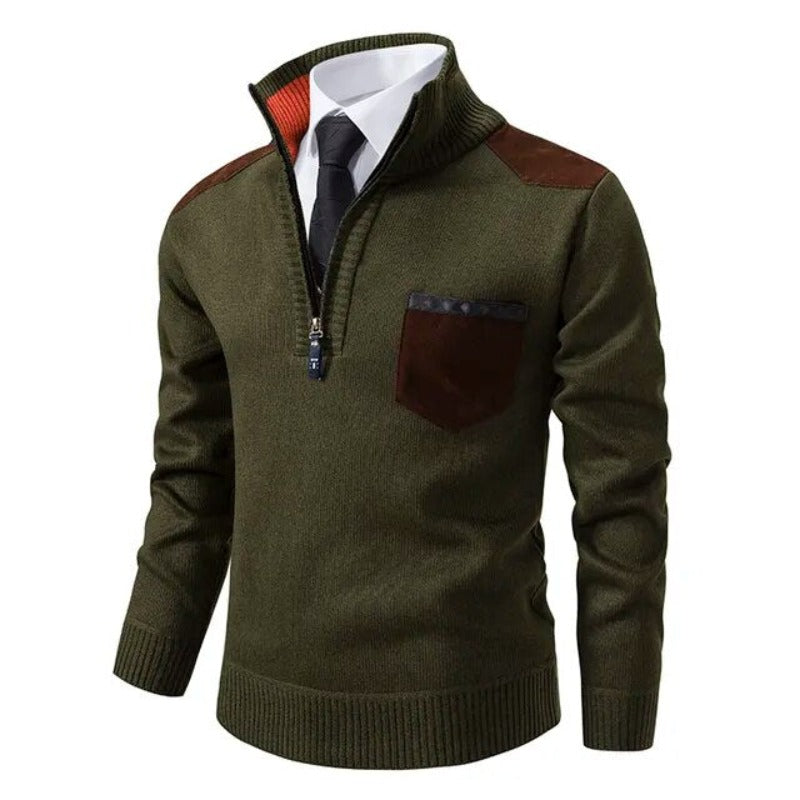 Ryan | Refined Quarter-Zip Suede-Patch Sweater - Valereo