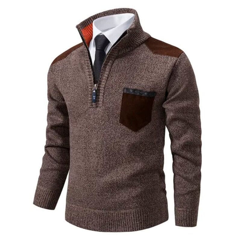 Ryan | Refined Quarter-Zip Suede-Patch Sweater - Valereo