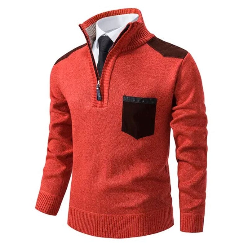 Ryan | Refined Quarter-Zip Suede-Patch Sweater - Valereo
