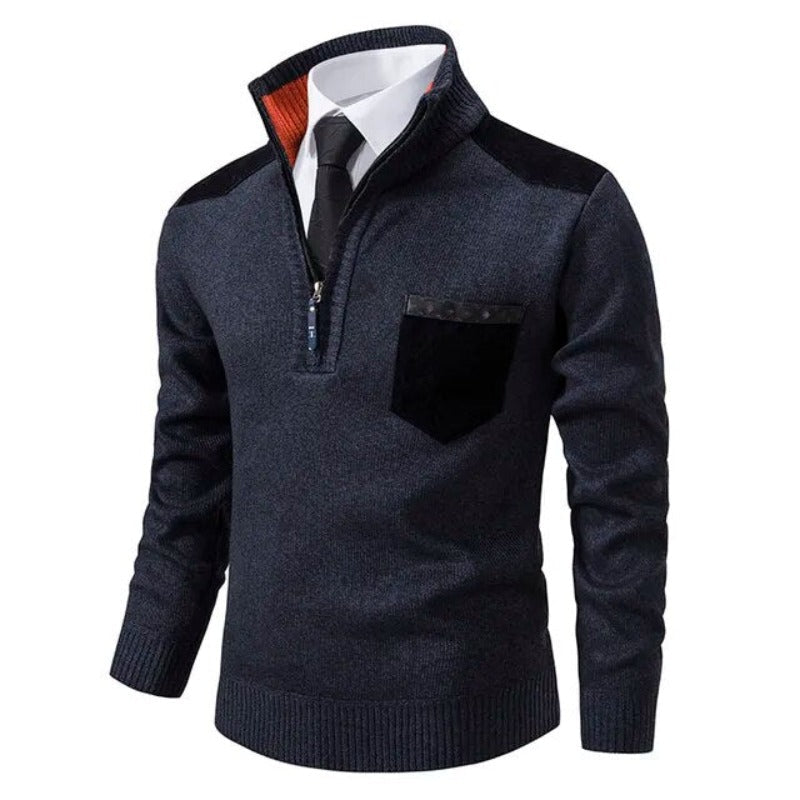 Ryan | Refined Quarter-Zip Suede-Patch Sweater - Valereo