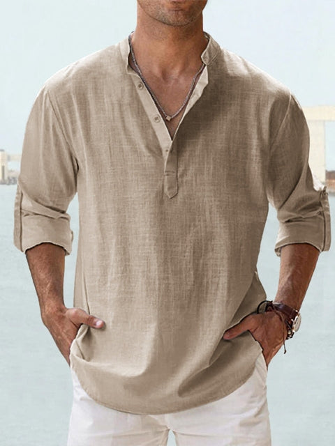 Vincent | Relaxed Linen Henley Shirt - Valereo