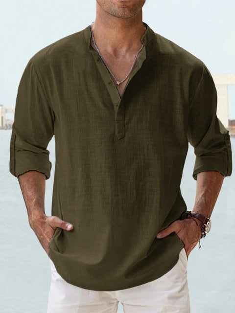 Vincent | Relaxed Linen Henley Shirt - Valereo